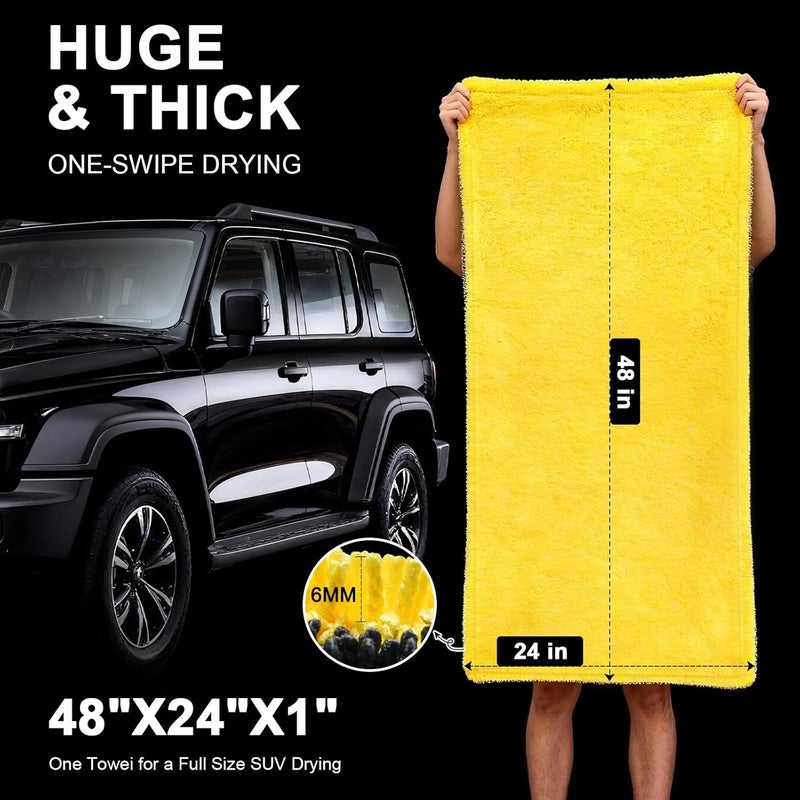 SMINDER 1400 GSM Car Drying Towels – Microfiber Towels for Cars (48" x 24"), Ultra-Absorbent, Streak-Free, Scratch-Free, No Water Spots, Double-Twist Pile & Edgeless Design - Image 2